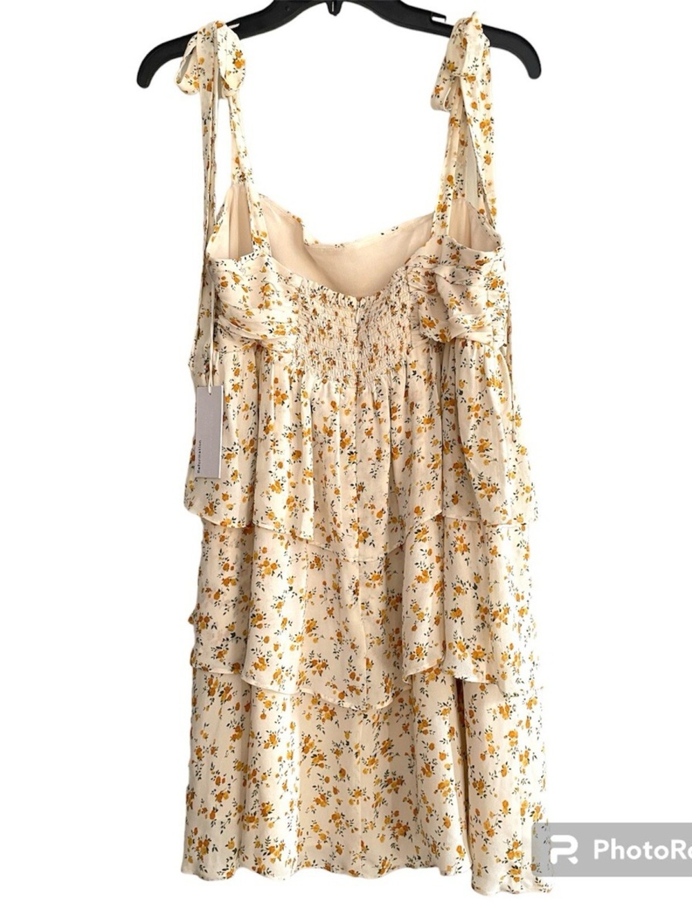 Reformation Avni Yellow Floral Tiered Mini Sundress in Adagio Size L - Picture 3 of 3